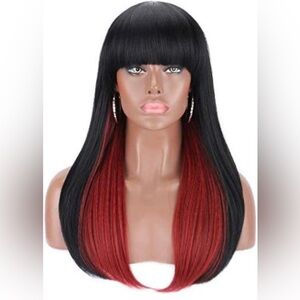 22" Long Straight Silky Smooth Synthetic Hair Wigs with Hair Bangs